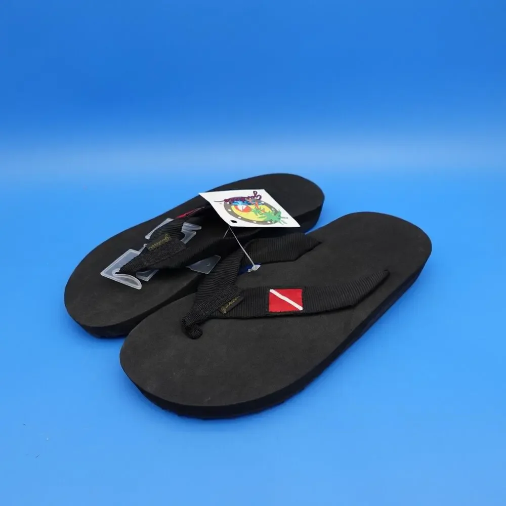 Gurkee's Dive Flag Flip Flops Men's 10-11 Black Beach Pool Sandals New